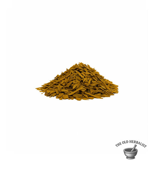 Dried mistletoe herb in kraft pouch – traditional herbal ingredient.