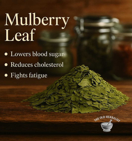 Loose mulberry leaf tea leaves for natural wellness use.