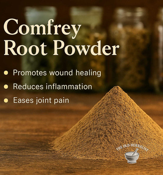 Finely ground comfrey root powder for traditional external use.