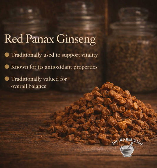 Dried sliced red ginseng root for tea and traditional wellness use.