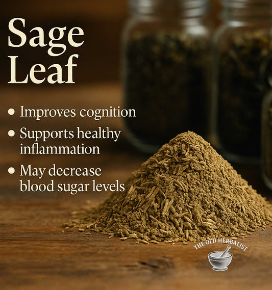 Whole dried sage leaf herb for tea and cooking.