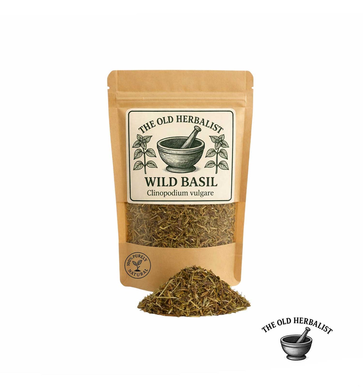 Dried wild basil herb in kraft pouch – Clinopodium vulgare
