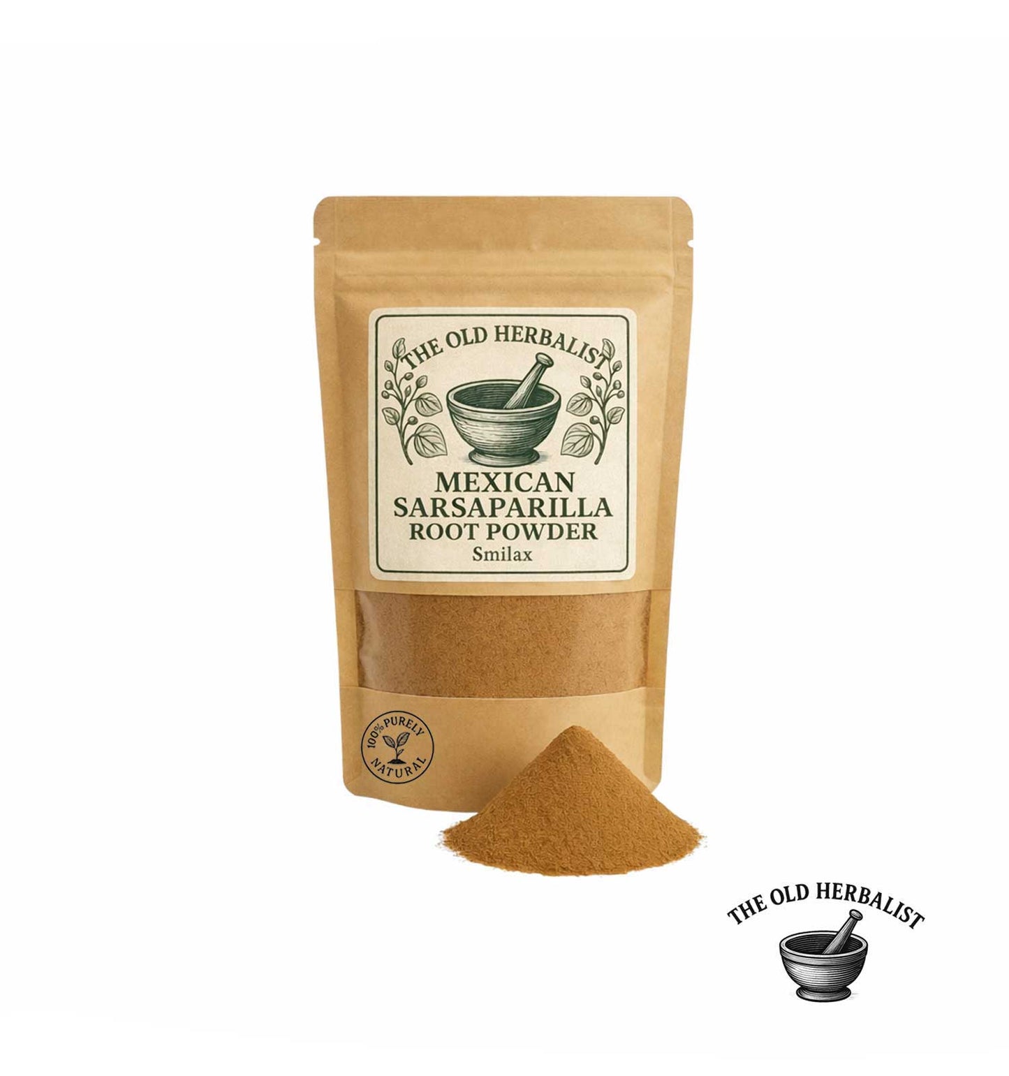 sarsaparilla root powder in kraft pouch – herbal root powder.