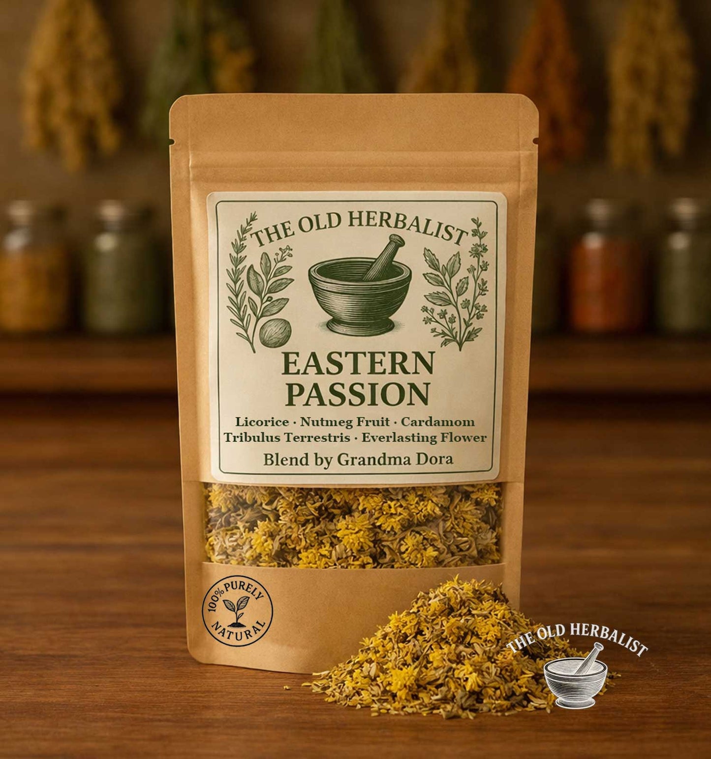 Eastern Passion Indian herbal aphrodisiac tea blend in kraft pouch
