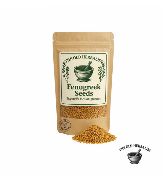 Whole fenugreek seeds in kraft pouch – natural spice.
