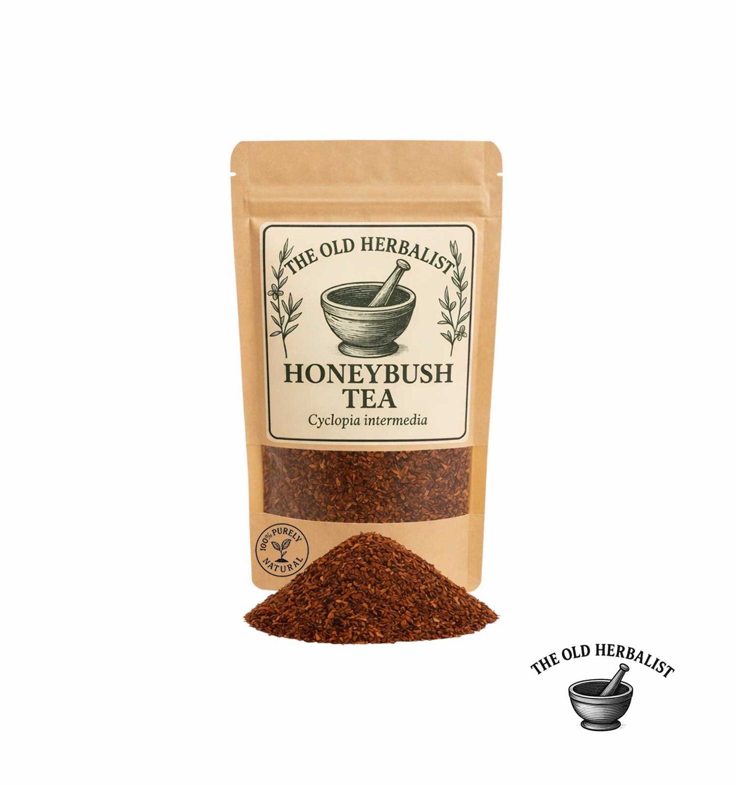 Honeybush tea leaves in kraft pouch – Cyclopia intermedia herbal tea
