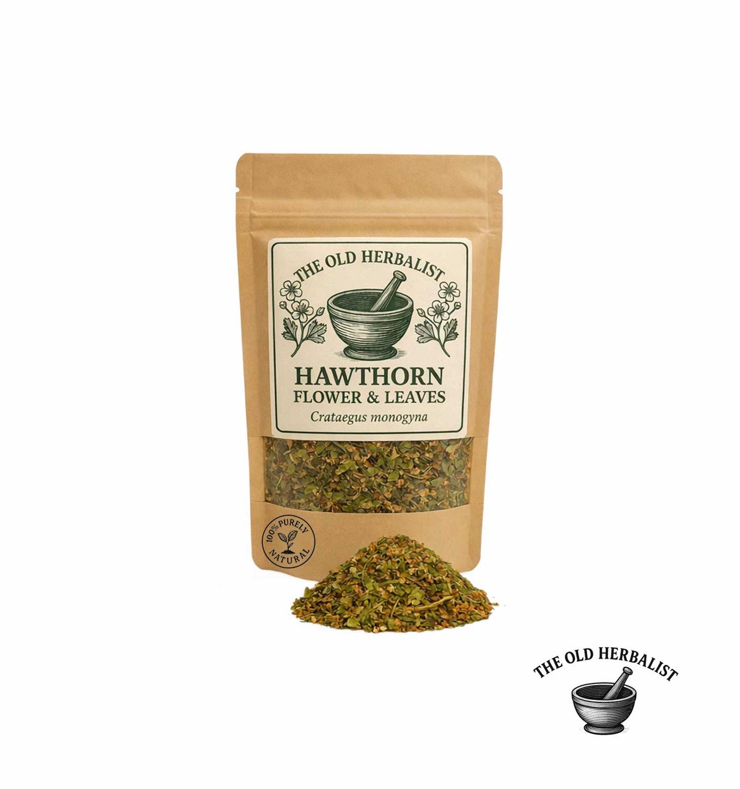 Package of Hawthorn Flower & Leaves from The Old Herbalist on a white background