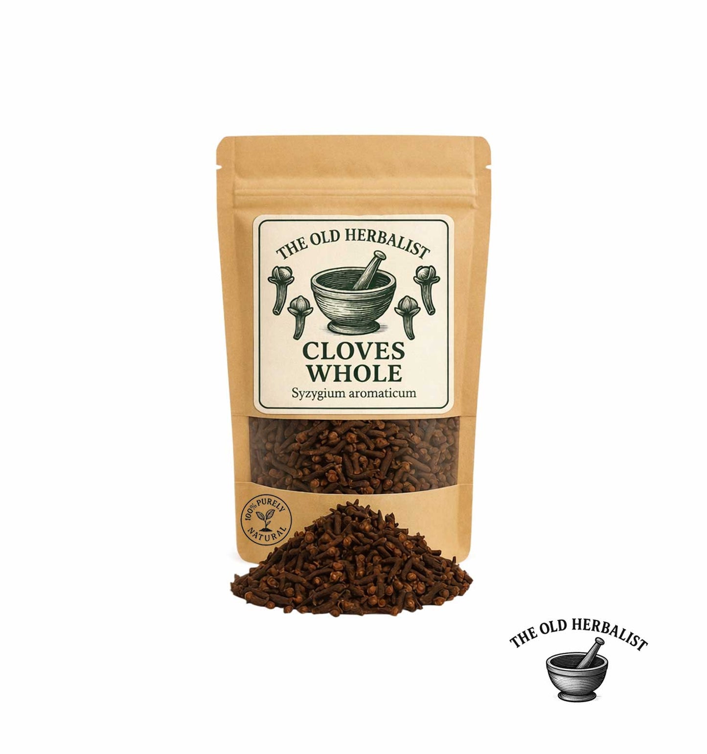 Whole cloves in kraft pouch – aromatic culinary spice.

