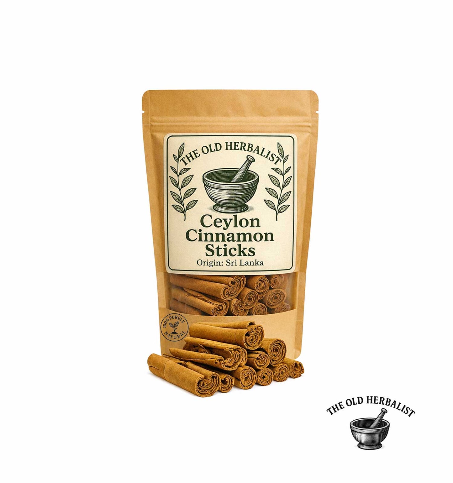 Ceylon cinnamon sticks in kraft pouch – natural spice from Sri Lanka.