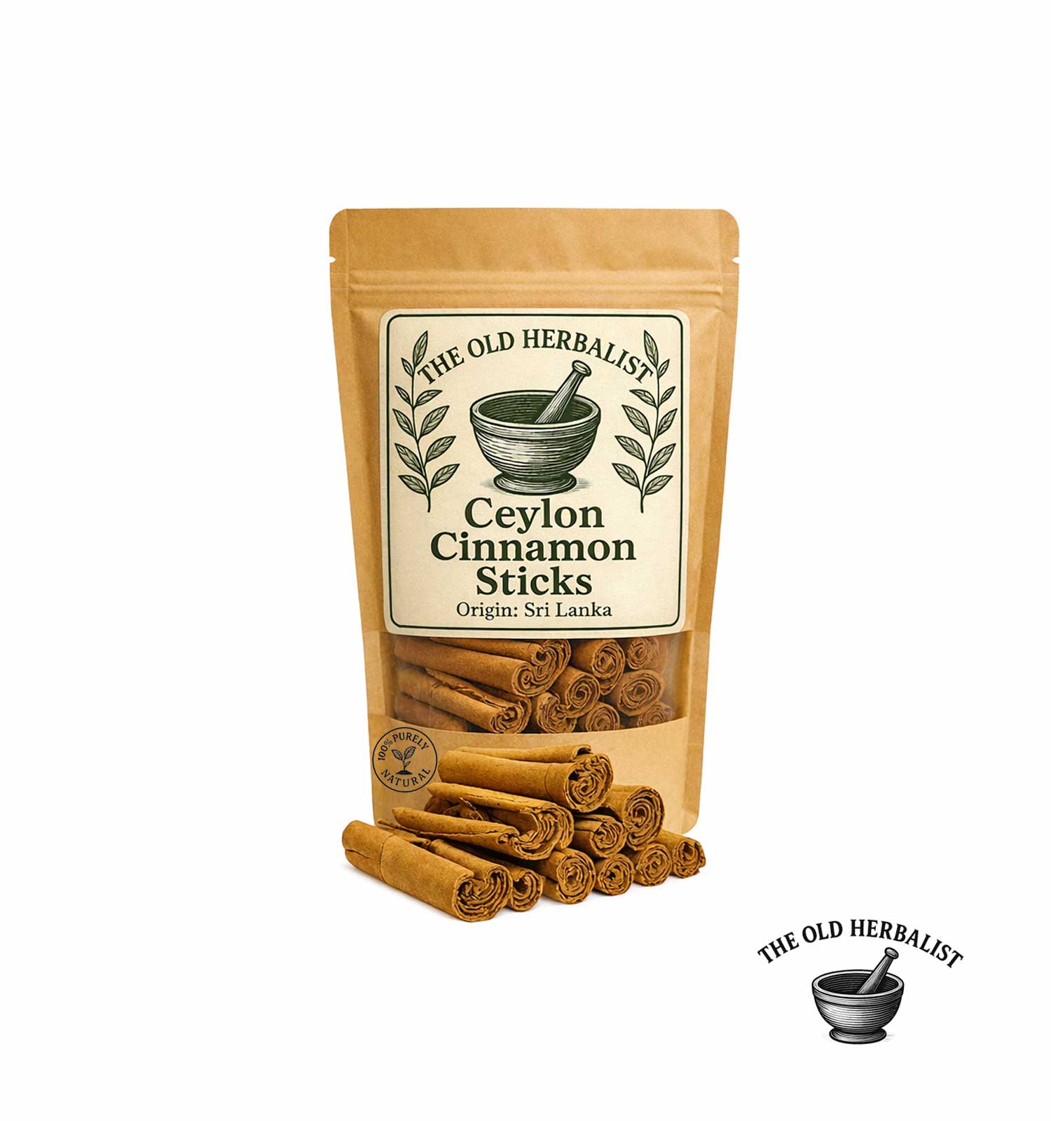 Ceylon cinnamon sticks in kraft pouch – natural spice from Sri Lanka.