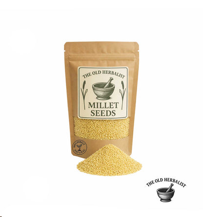 Golden millet seeds in kraft pouch – natural whole grain
