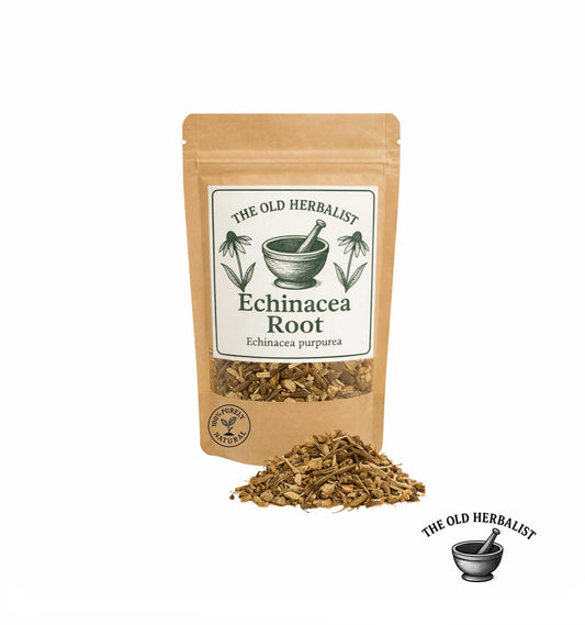 Dried echinacea root in kraft pouch – herbal ingredient.
