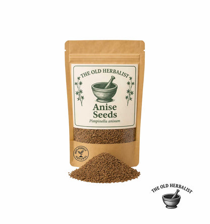 Whole anise seeds in kraft pouch – aromatic culinary spice.
