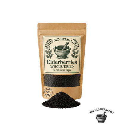 Dried elderberries in kraft pouch – herbal ingredient.
