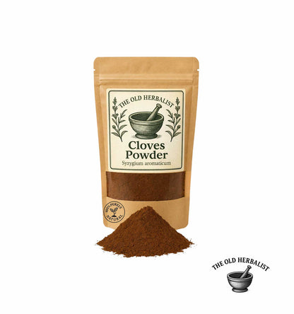 Package of cloves powder with a white background