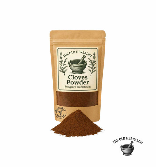 Package of cloves powder with a white background