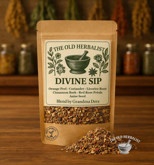 Masala-style herbal tea blend in kraft pouch with warming spices.
