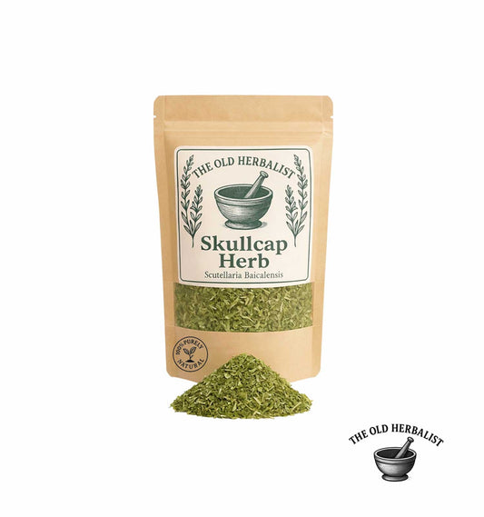 Dried Baikal skullcap herb in kraft pouch – Scutellaria baicalensis