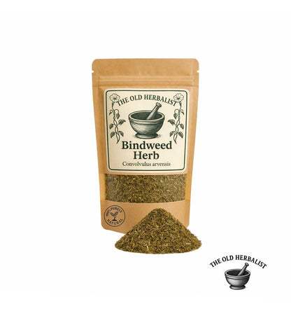 Dried bindweed herb in kraft pouch – Convolvulus arvensis.
