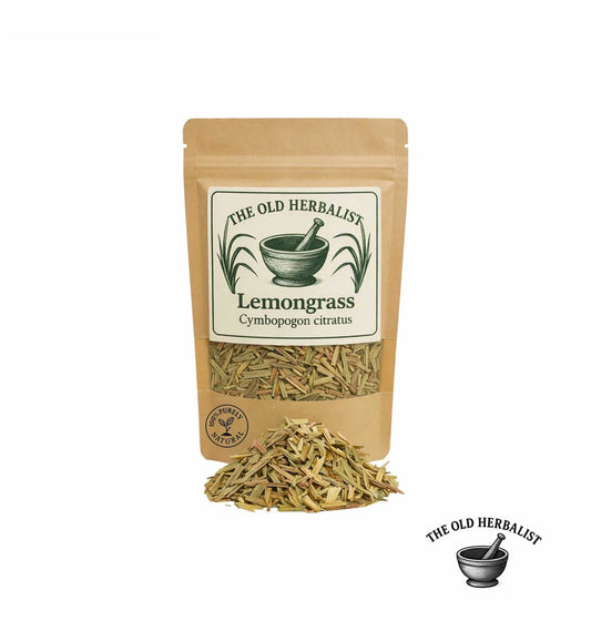 Dried lemongrass stalks in kraft pouch – herbal tea ingredient.