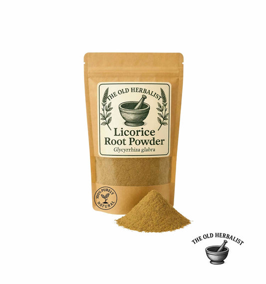 Licorice root powder in kraft pouch – herbal powder ingredient.