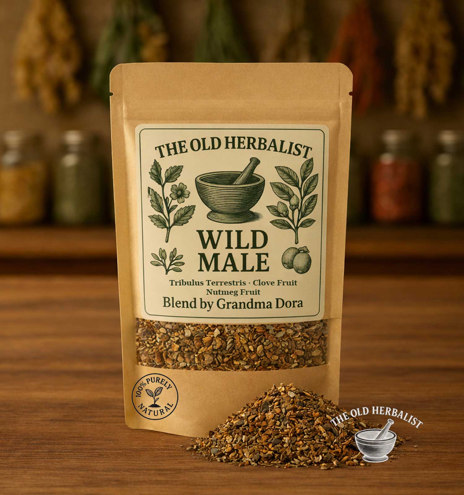 Wild Male loose leaf herbal tea blend in kraft pouch