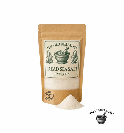 Fine grain Dead Sea salt in kraft pouch – natural mineral bath salt.
