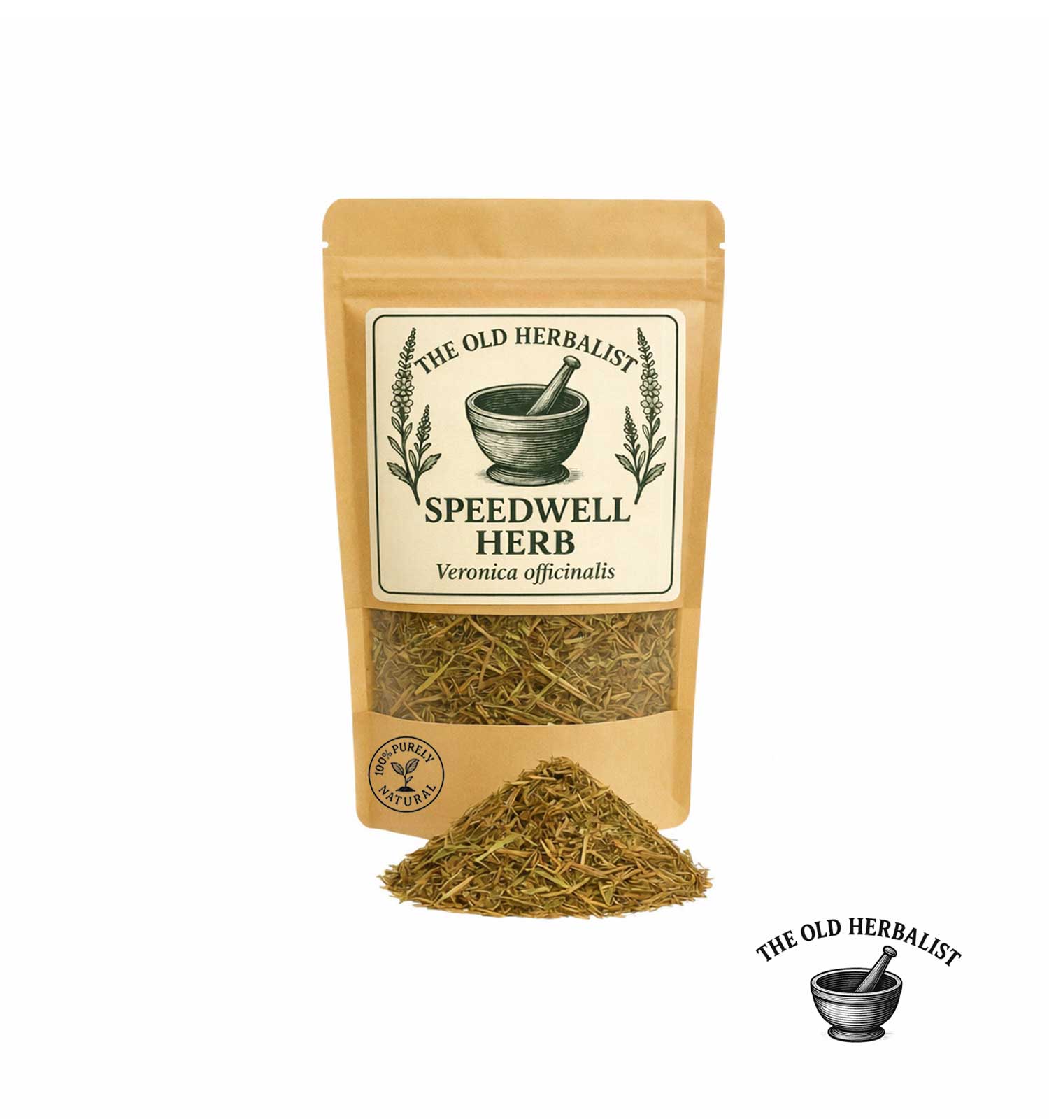 Dried speedwell herb in kraft pouch – Veronica officinalis
