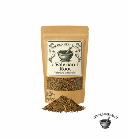 Bag of Valerian Root with packaging label on a white background
