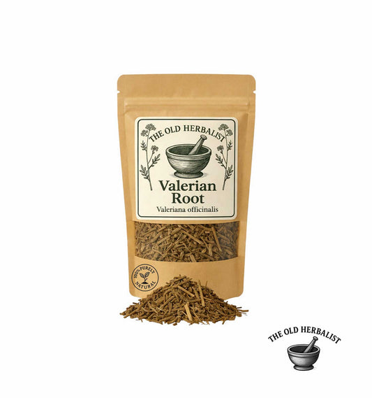 Bag of Valerian Root with packaging label on a white background