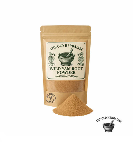 Wild yam root powder in kraft pouch – herbal root powder.
