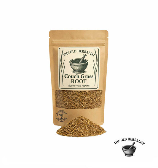 Dried couch grass root in kraft pouch – herbal root ingredient.
