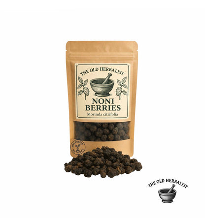 Dried noni berries in kraft pouch – Morinda citrifolia fruit.