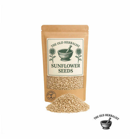 Raw hulled sunflower seeds in kraft pouch – natural culinary ingredient.
