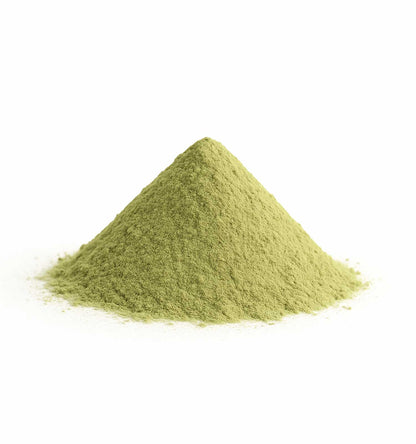 Dried Brahmi powder in kraft pouch – Ayurvedic herbal hair care.