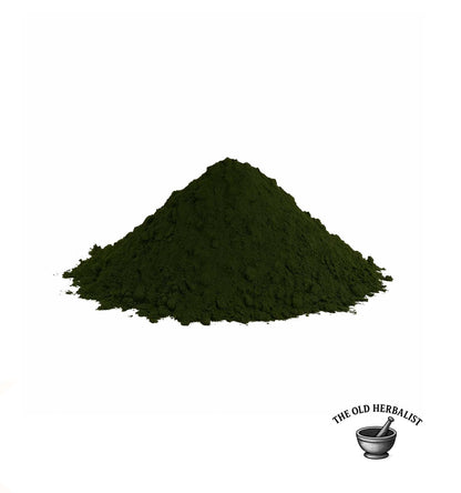 Fine green chlorella powder for smoothies and wellness.