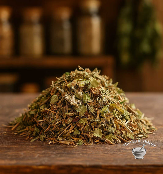 Traditional seasonal herbal tea blend with leaves and roots.