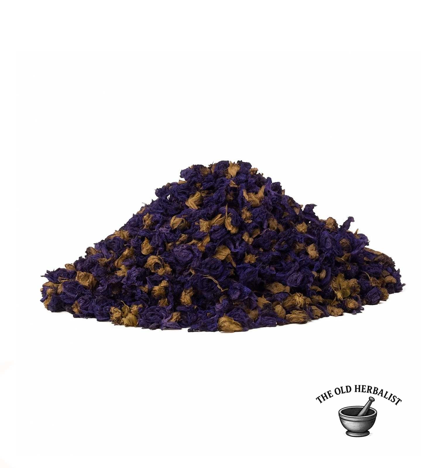 Loose blue mallow flowers with deep violet petals for herbal infusions.