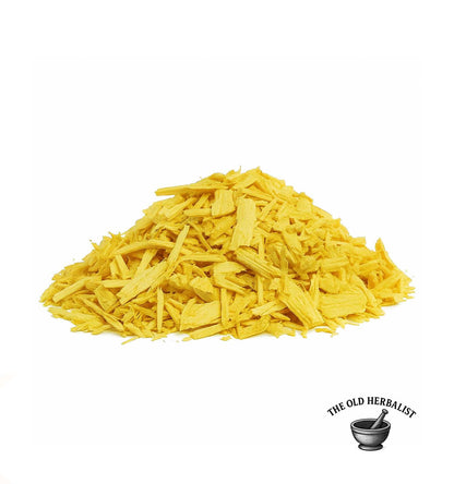 Cut barberry root pieces for traditional herbal use.