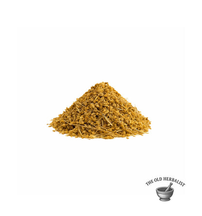 Yarrow flowers (Achillea millefolium) dried for herbal use.