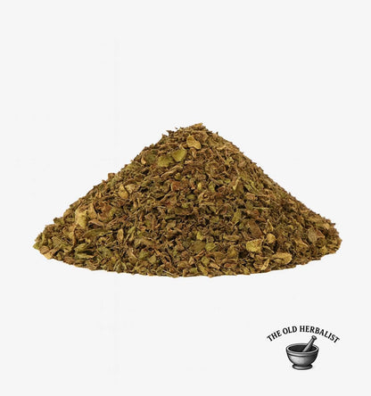 Loose dried oregano leaves and flowers for cooking and herbal tea.