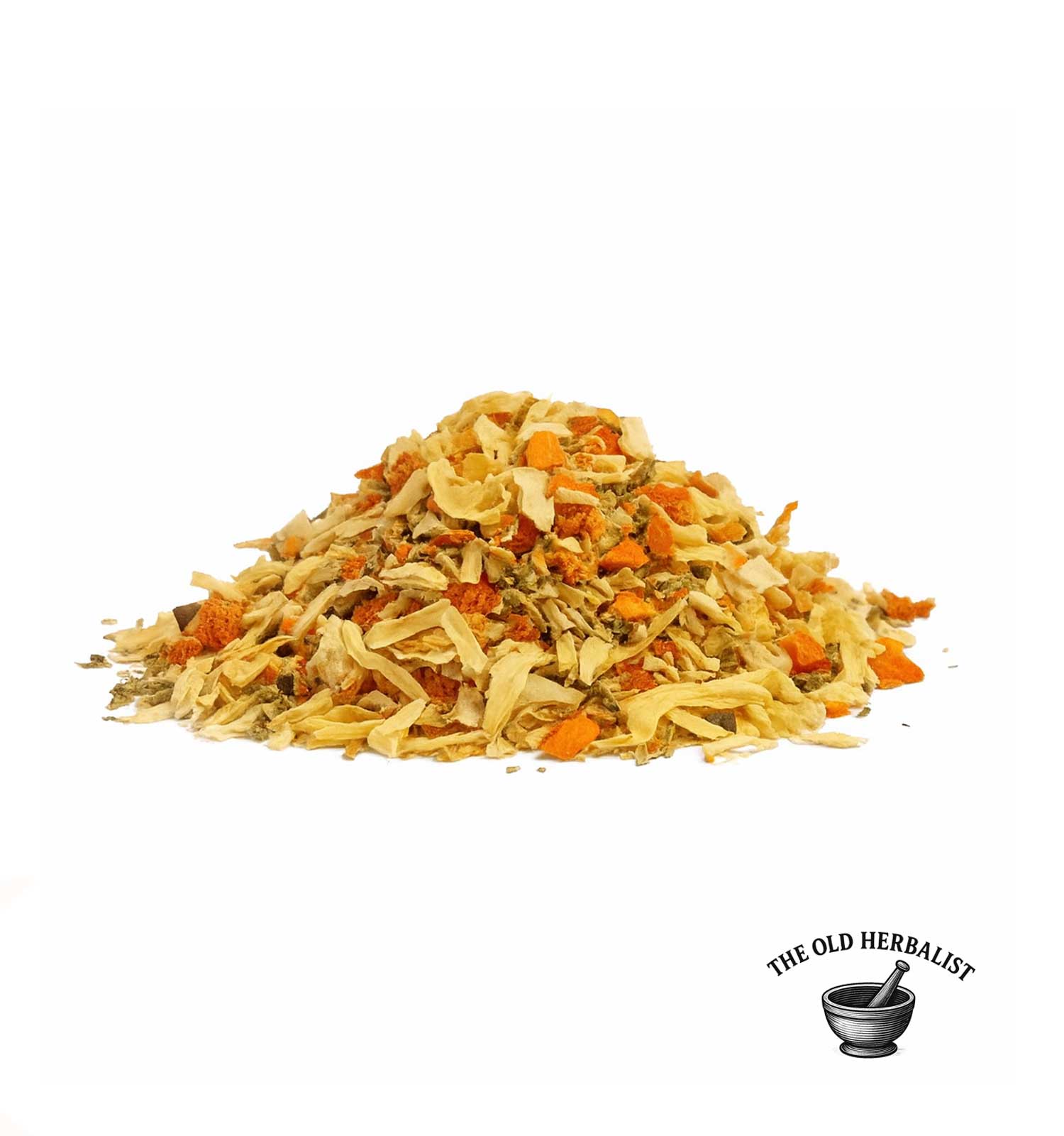 Natural dried vegetable soup mix with carrots, onion, and herbs.