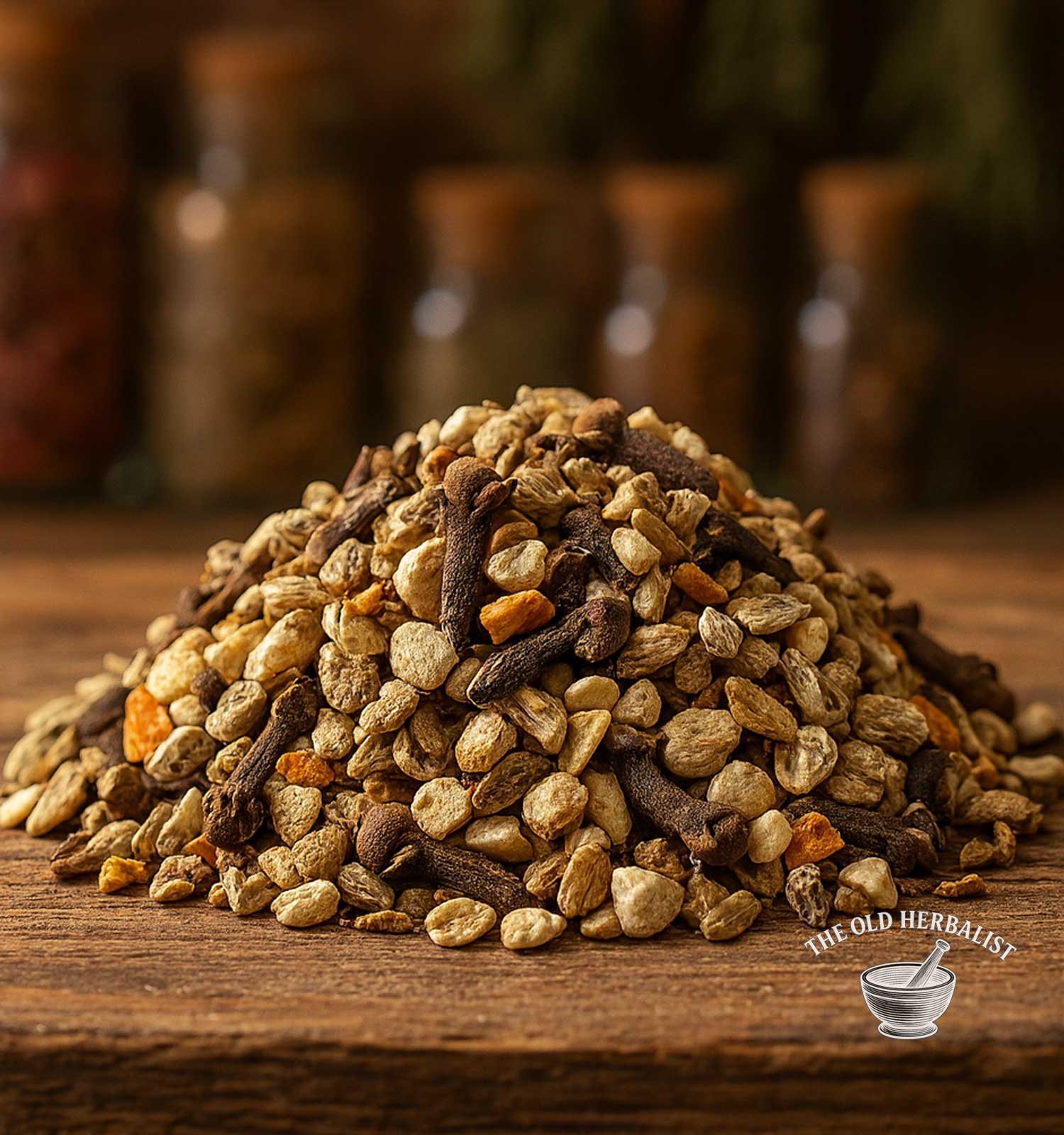 Loose detox herbal tea with dandelion root, turmeric, and clove.