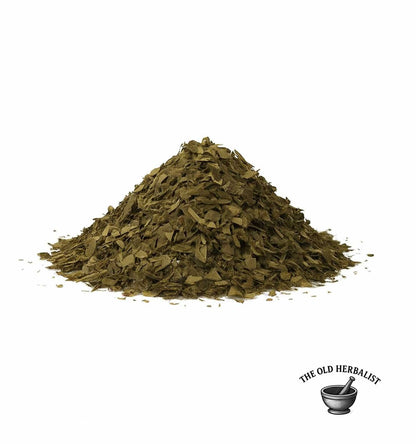 Loose cut plantain leaves for herbal tea and wellness.