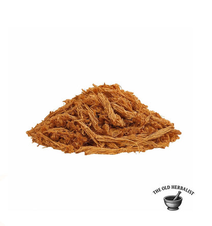 Loose dried pine buds with resinous texture for herbal tea.