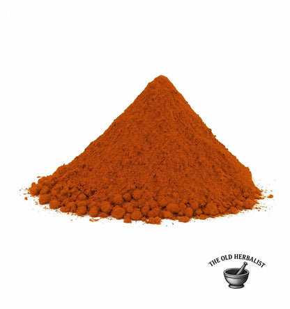 Bright orange annatto powder close-up – Bixa orellana spice.