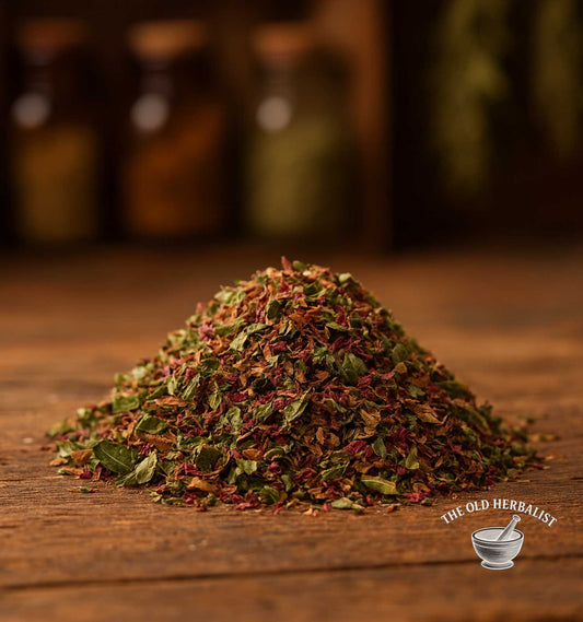 Loose floral mint herbal tea blend for romantic tea rituals.