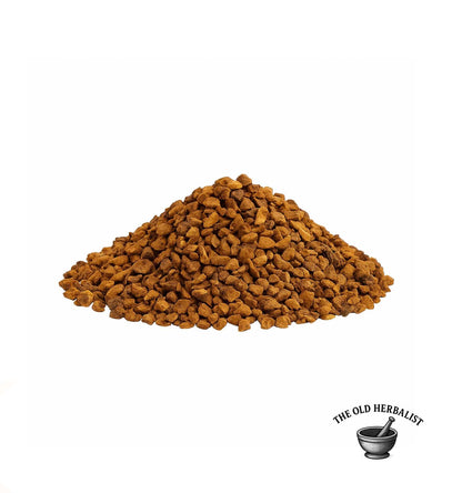 Loose cut skullcap root for herbal tea and wellness use.