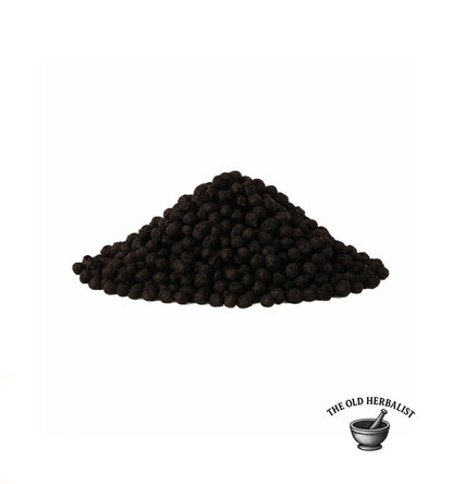 Whole dried elderberries for tea and culinary use.