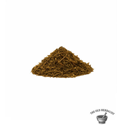 Cut and dried purslane leaves and stems for herbal use.